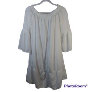 J Gee White Off Shoulder Bell Sleeve Dress Cottage Core Boho  Size XL